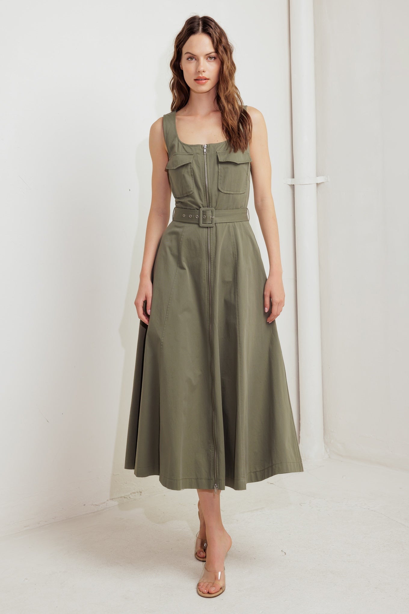 OLIVE GROVE WOVEN MIDI DRESS Flying Tomato